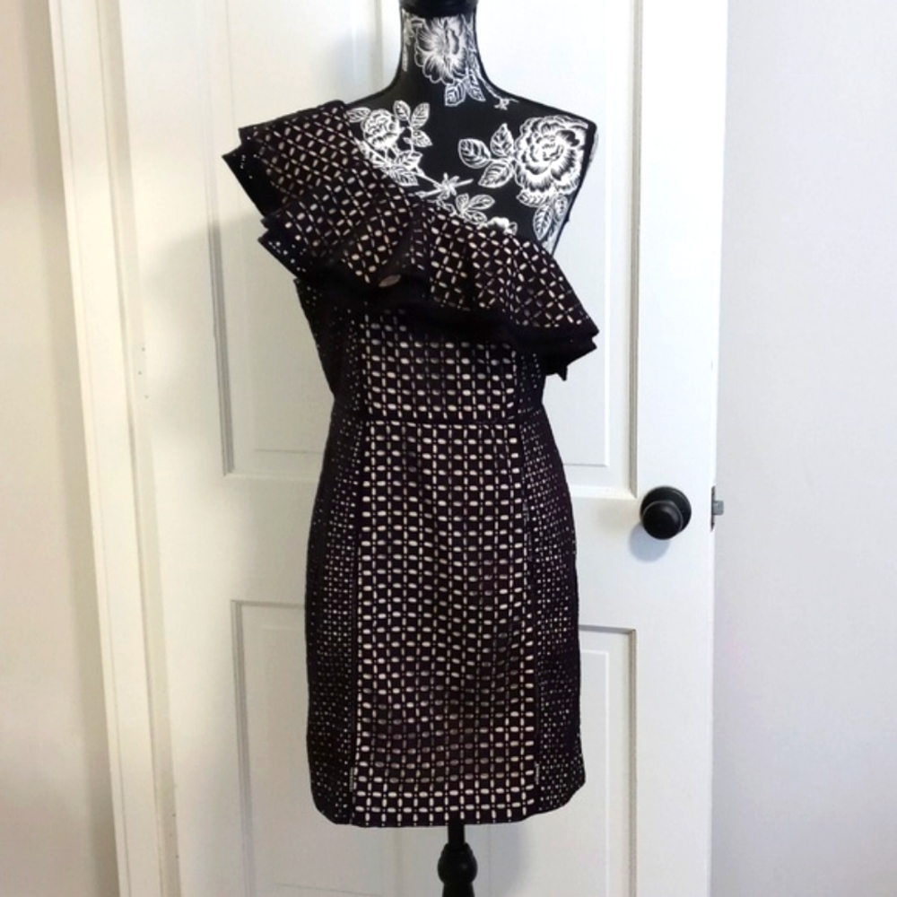 🆕️ 🖤J. Crew Collection🖤 - Black/Cream Eyelet One-Shoulder Cocktail Dress